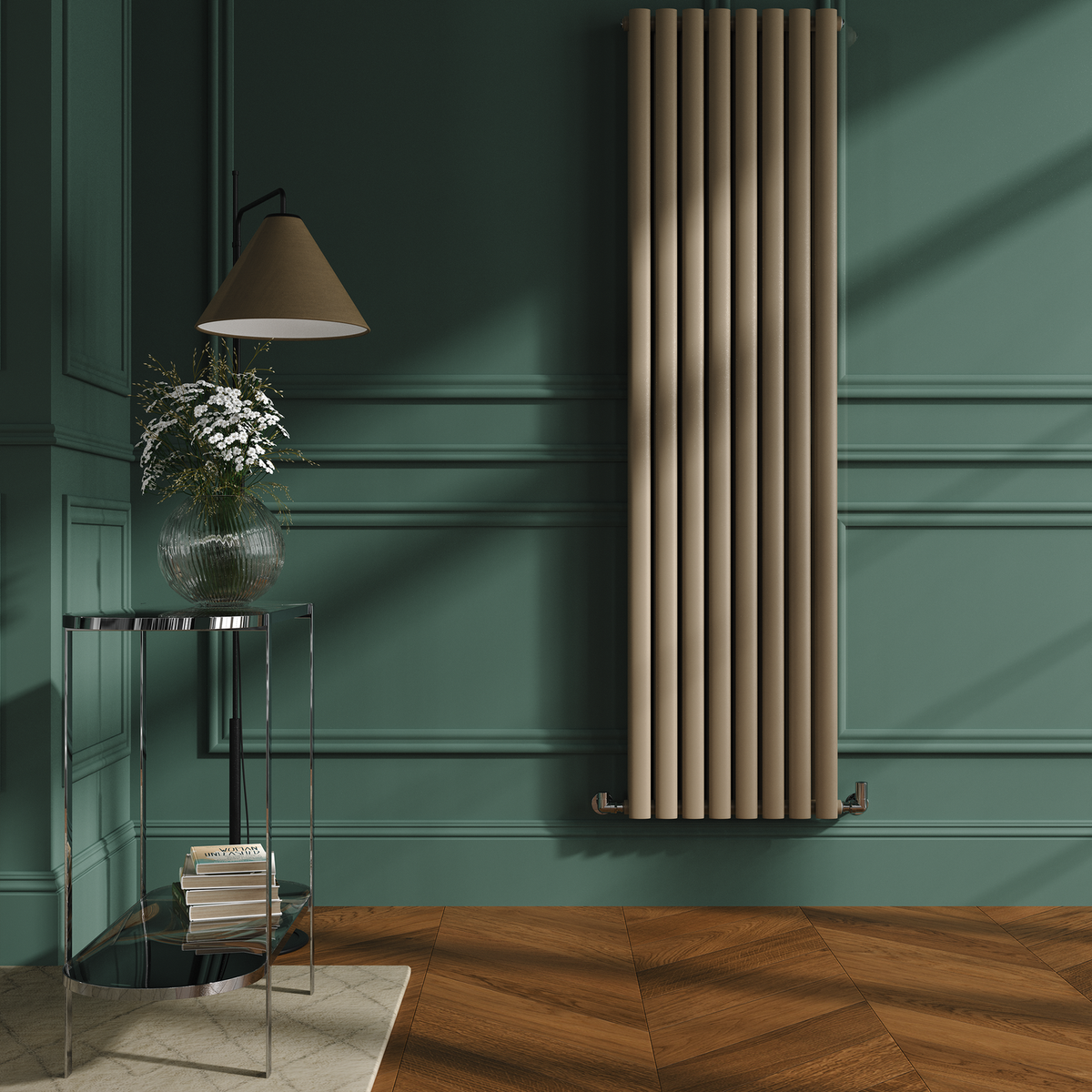 Sorrento Beige grey Vertical Oval Designer Radiator 1800x472mm Double Panel 4983 BTU