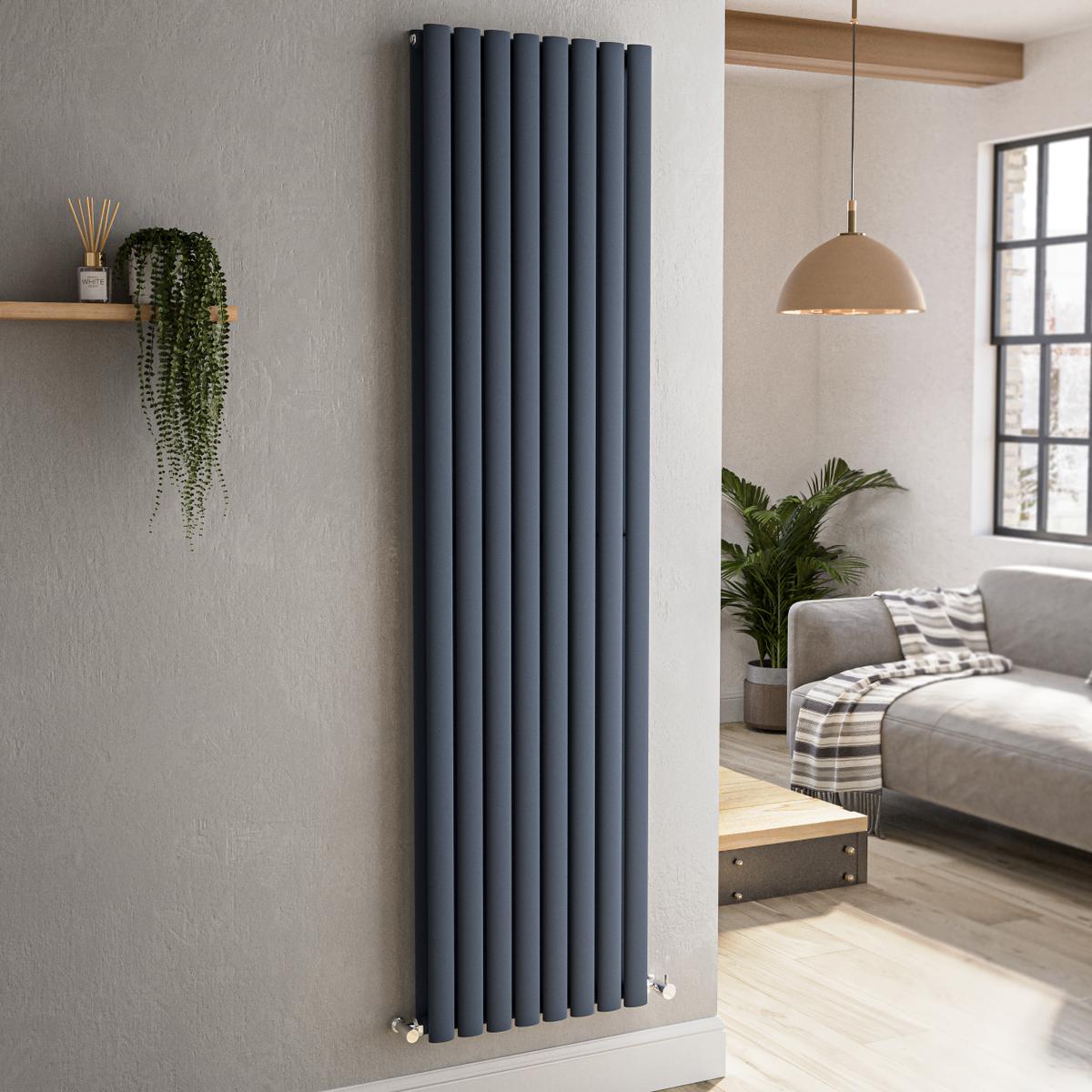 GRADE A1 - Sorrento Anthracite Vertical Oval Designer Radiator 1800x472mm Double Panel 4983 BTU