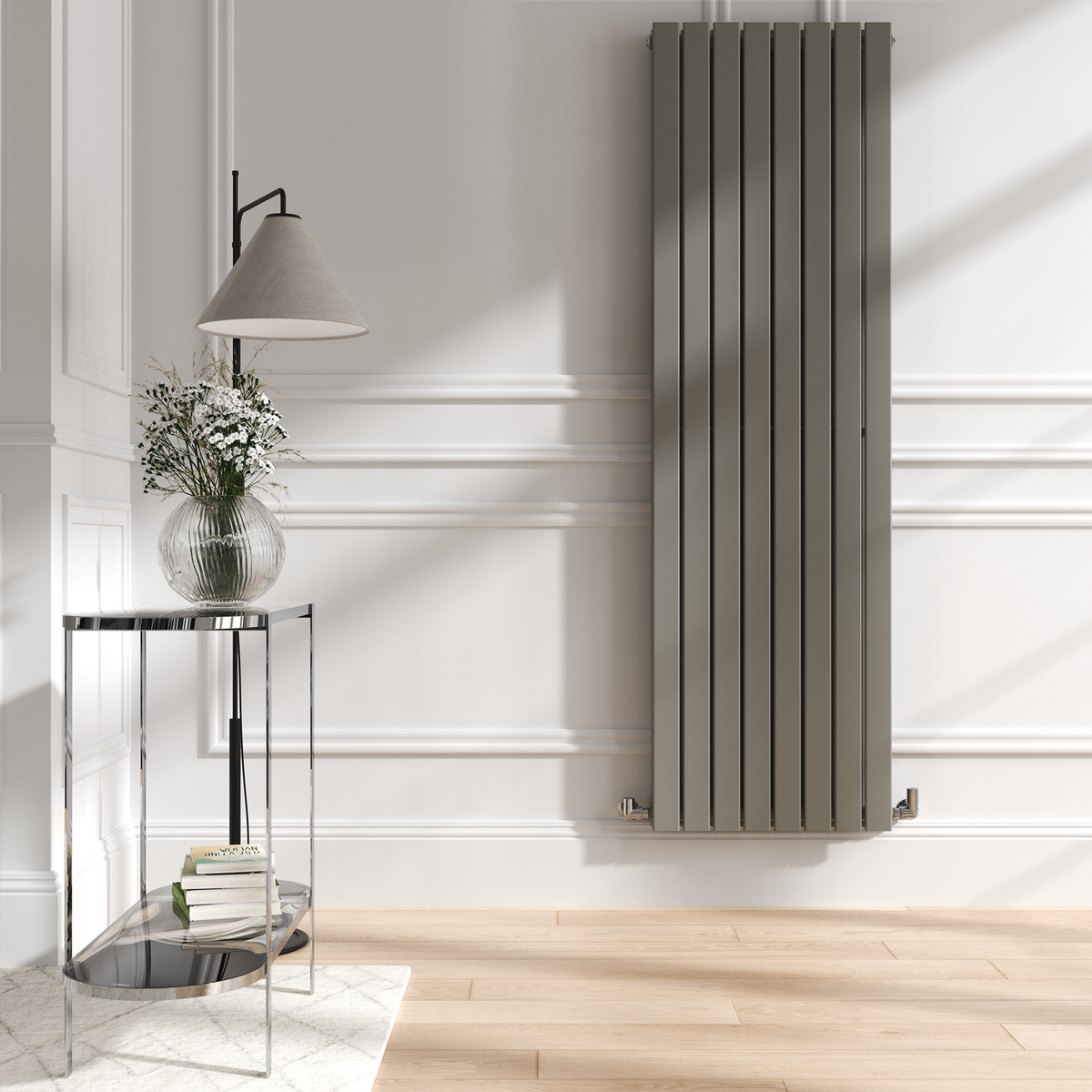 GRADE A1 - Riace Smoked Stone Vertical Flat Designer Radiator 1800x544mm Double Panel 5557 BTU