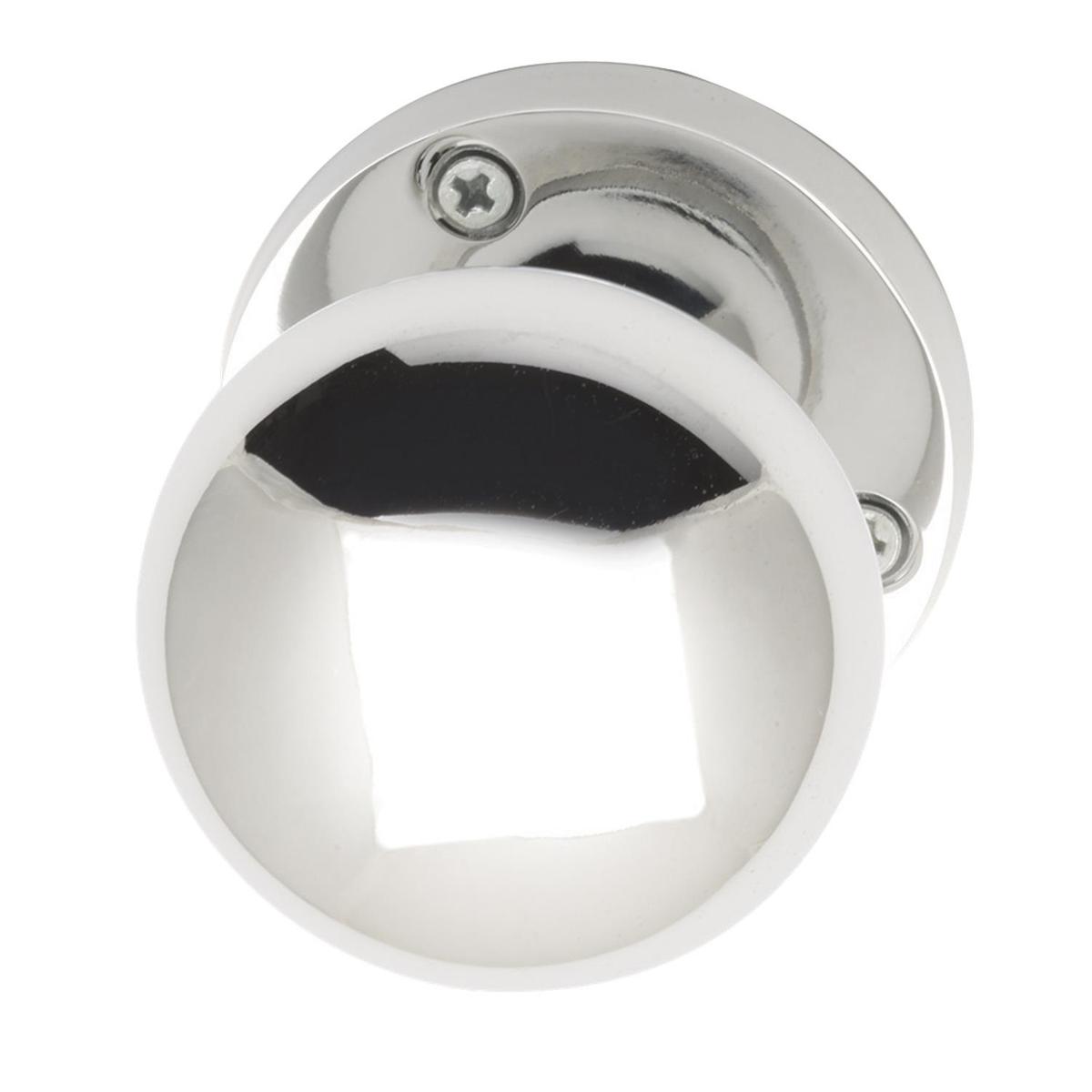 Internal Silver Polished Chrome Bathroom Knob Door Handle with Lock, Latch and Hinges Pack - 65mm Latch - Vedea - XL Joinery