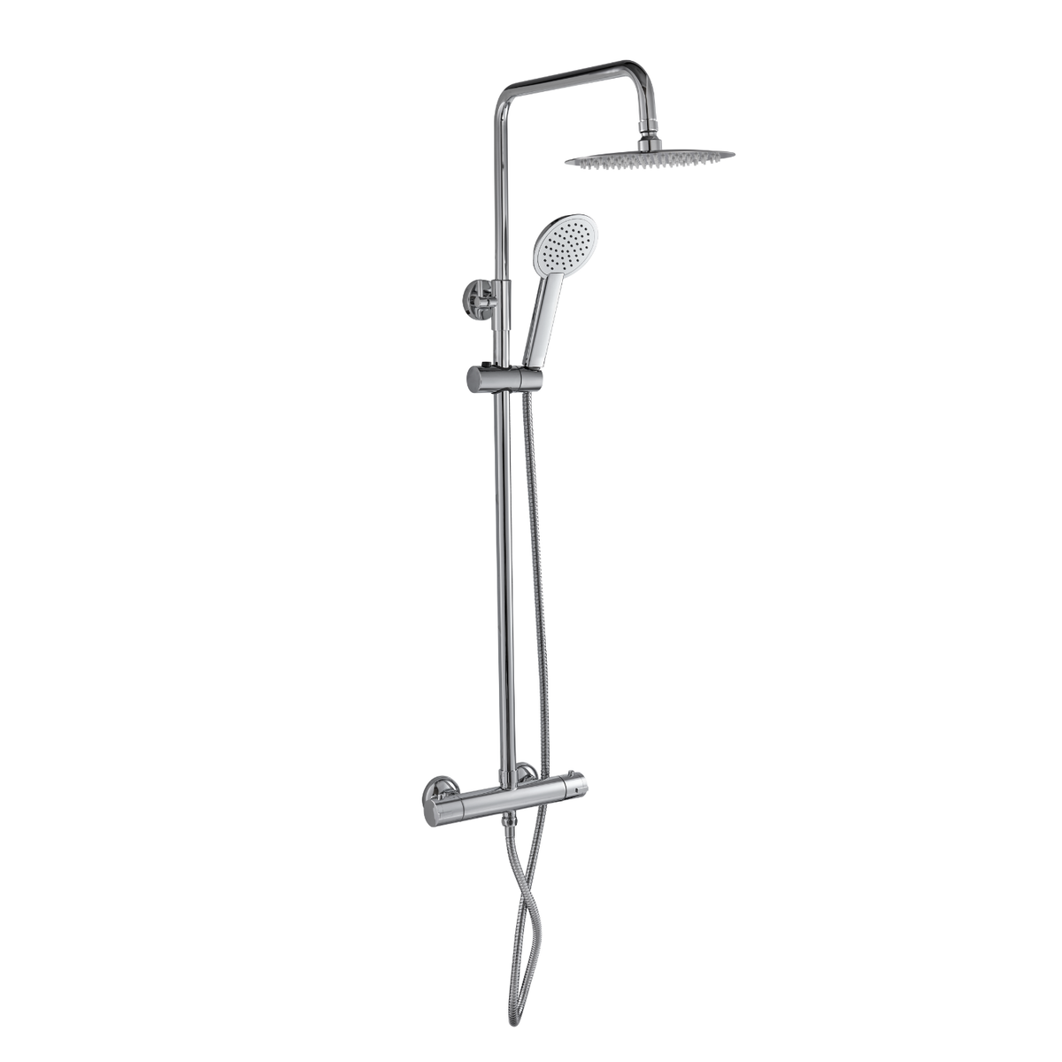 Chrome 2 Outlet Round Thermostatic Bar Mixer Shower Set with Hand Shower - Vira