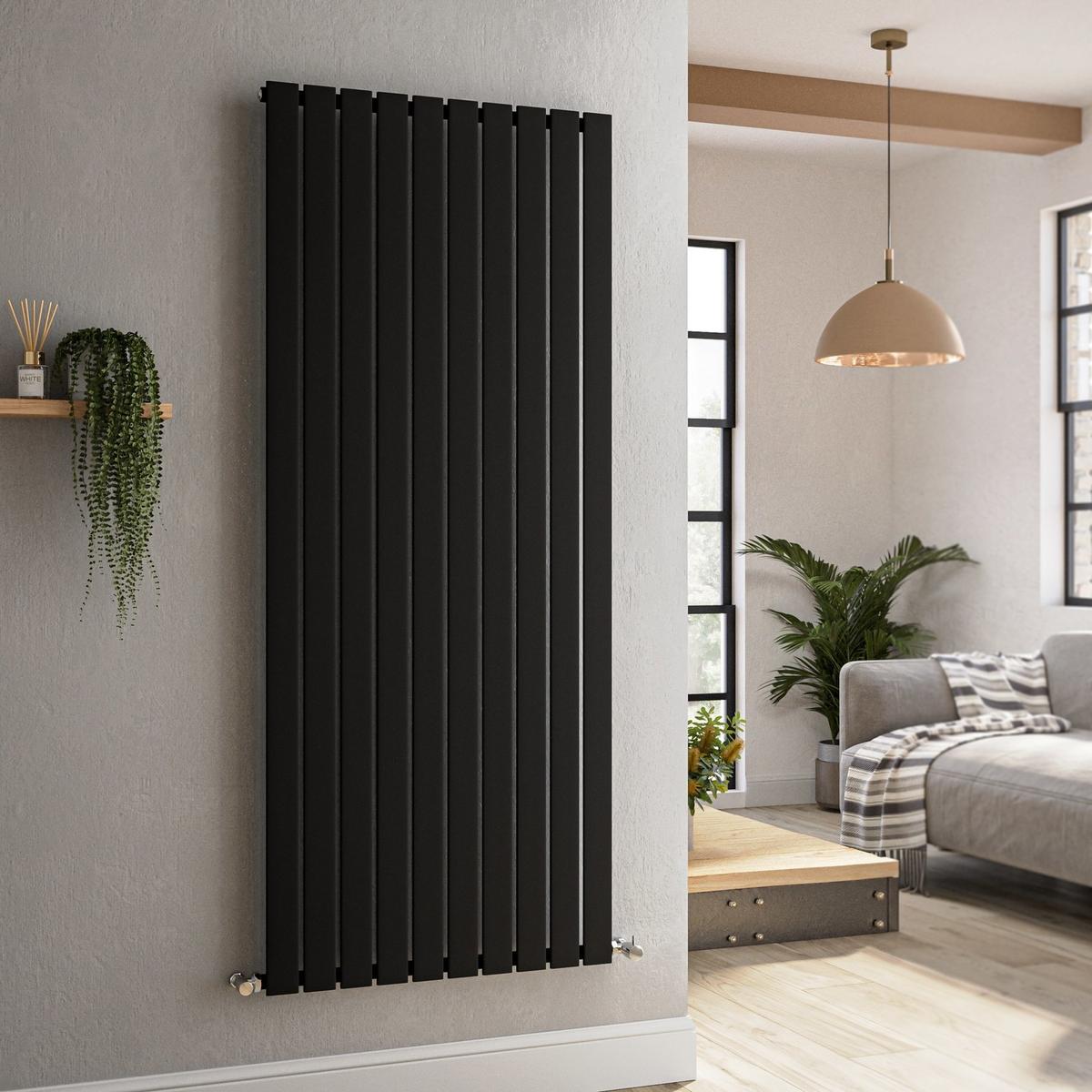 Refurbished Riace Midnight Black Vertical Flat Designer Radiator 1600x680mm Single Panel 4071 BTU
