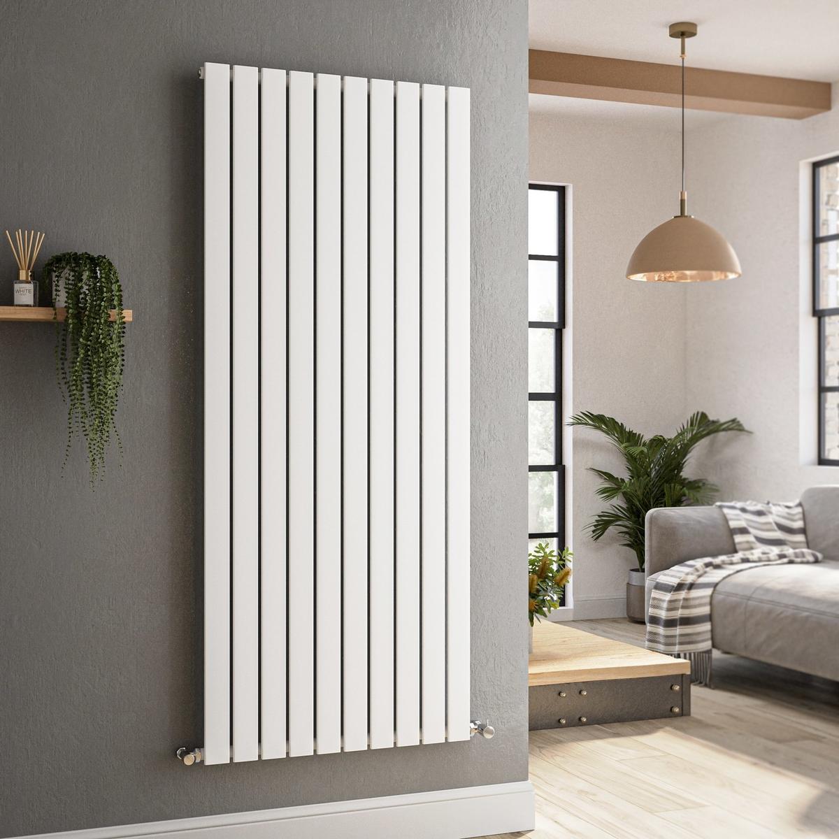 GRADE A2 - Riace White Vertical Flat Designer Radiator 1600x680mm Single Panel 4071 BTU