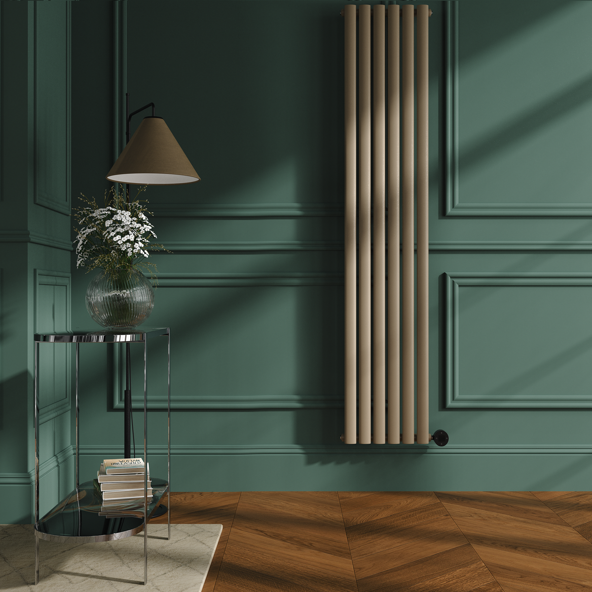 Refurbished Beige Grey Vertical Smart Electric Radiator with Wi-Fi Thermostat - 2000W - H1800xW354 - Bathroom Safe
