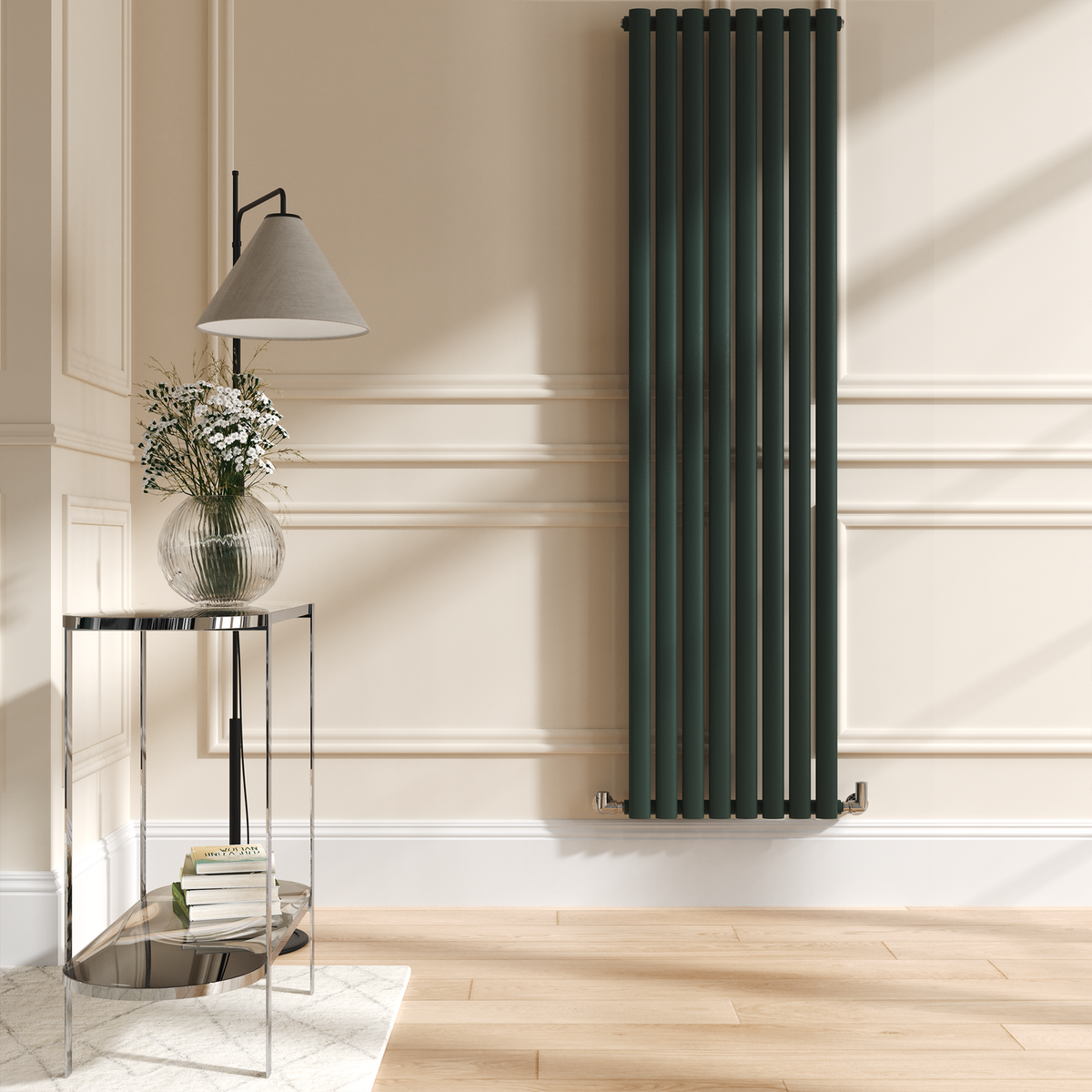 Sorrento Evergreen Vertical Oval Designer Radiator 1800x472mm Single Panel 3373 BTU