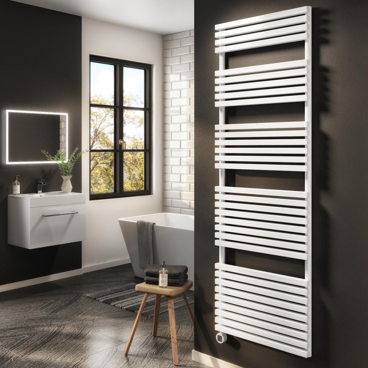 Refurbished White Electric Towel Radiator 1.2kW with Wifi Thermostat - H1800xW600mm - IPX4 Bathroom Safe