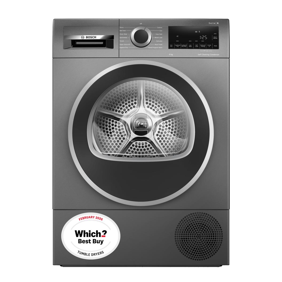 Bosch Series 6 9kg Heat Pump Tumble Dryer - Graphite Grey