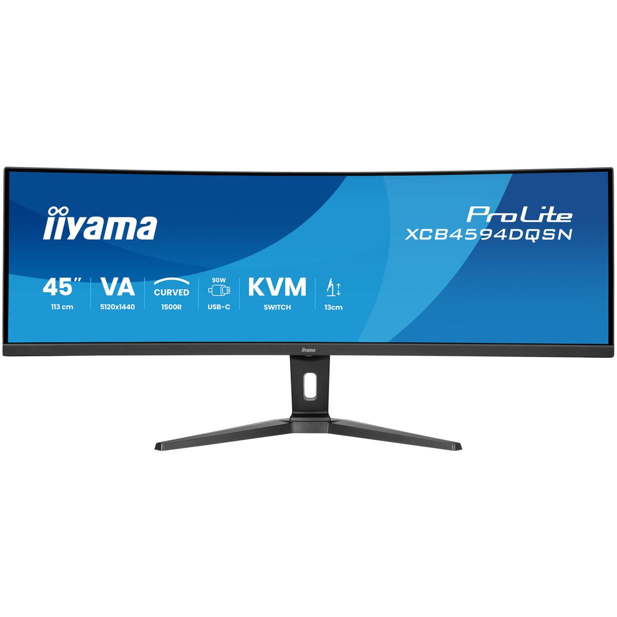 iiyama ProLite XCB4594DQSN 45" VA UltraWide QHD USB-C KVM Height-Adjustable Curved Monitor