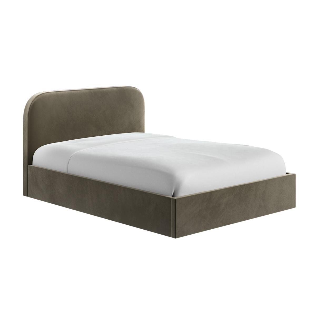 Khaki Green Velvet Upholstered Small Double Ottoman Bed with Curved Headboard - Zara