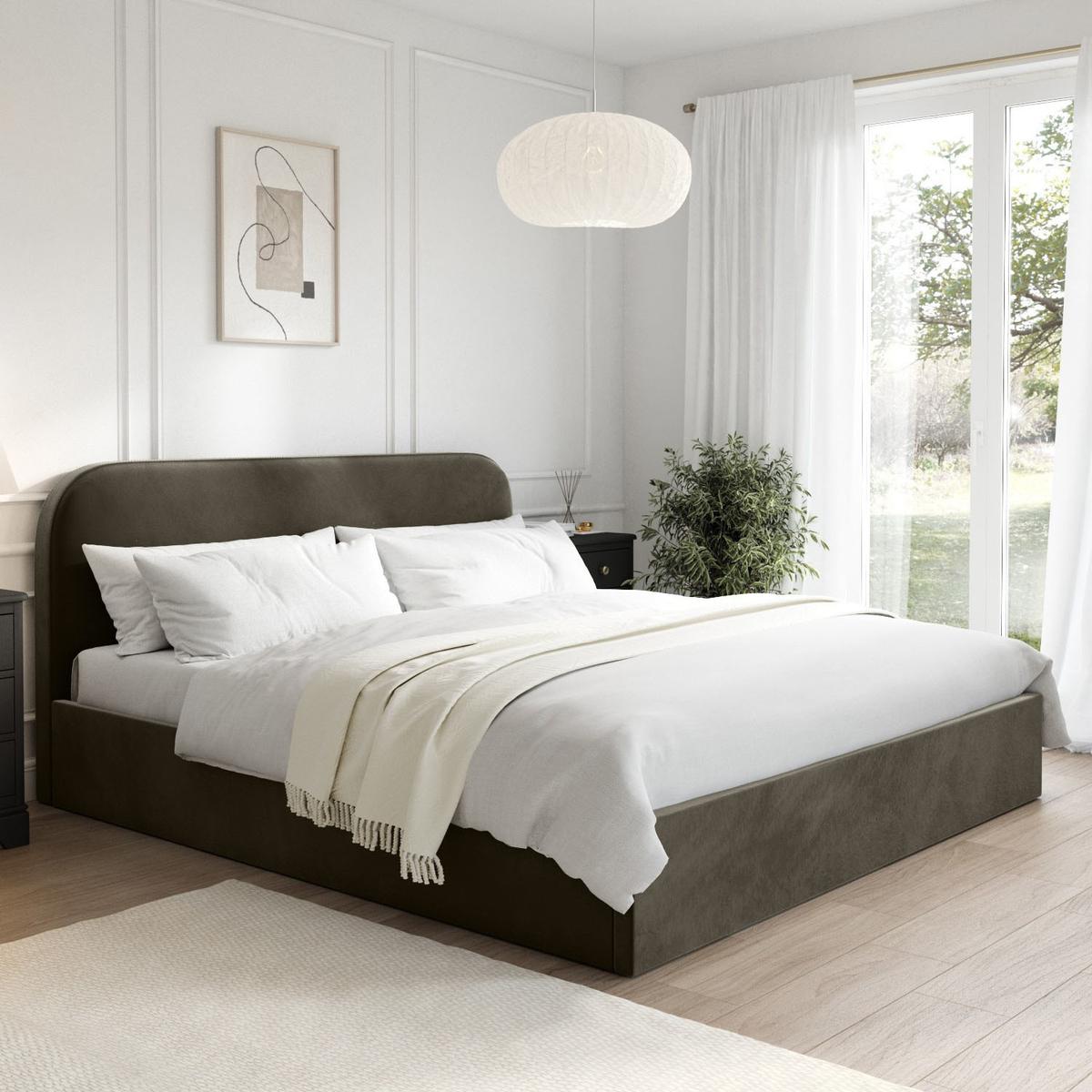 ONLY OPENED - Super King Size Khaki Velvet Ottoman Bed Frame - Zara