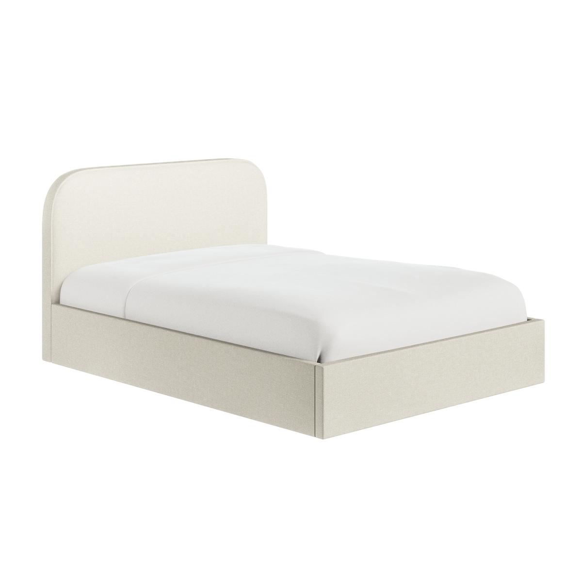Cream Upholstered Double Ottoman Bed with Curved Headboard - Zara