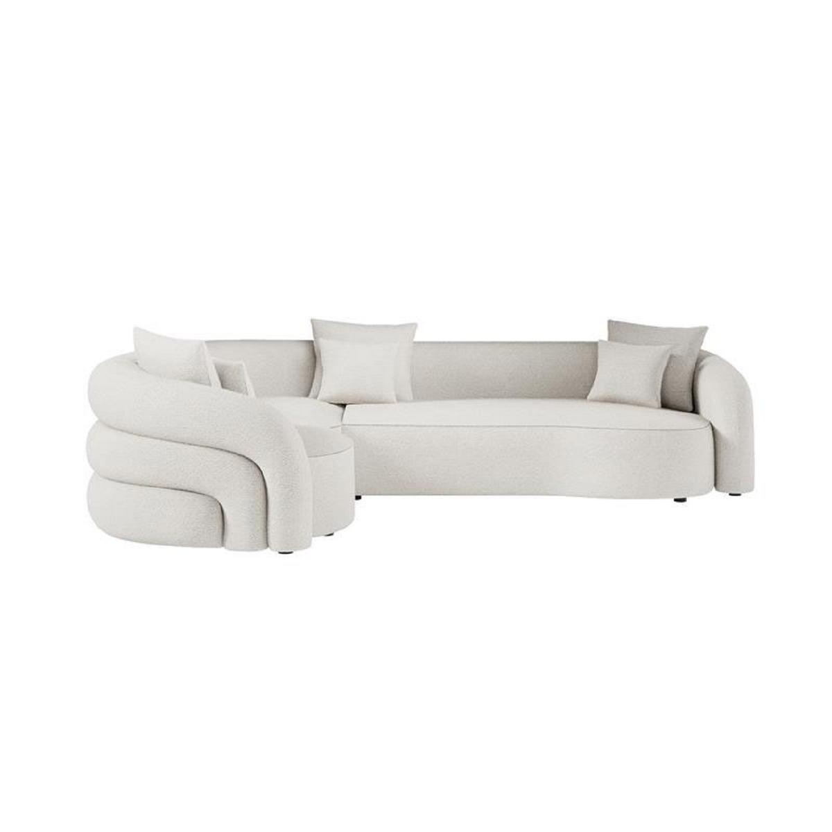 Cream Boucle Left Hand Facing 4 Seater Curved Corner Sofa - Zuri