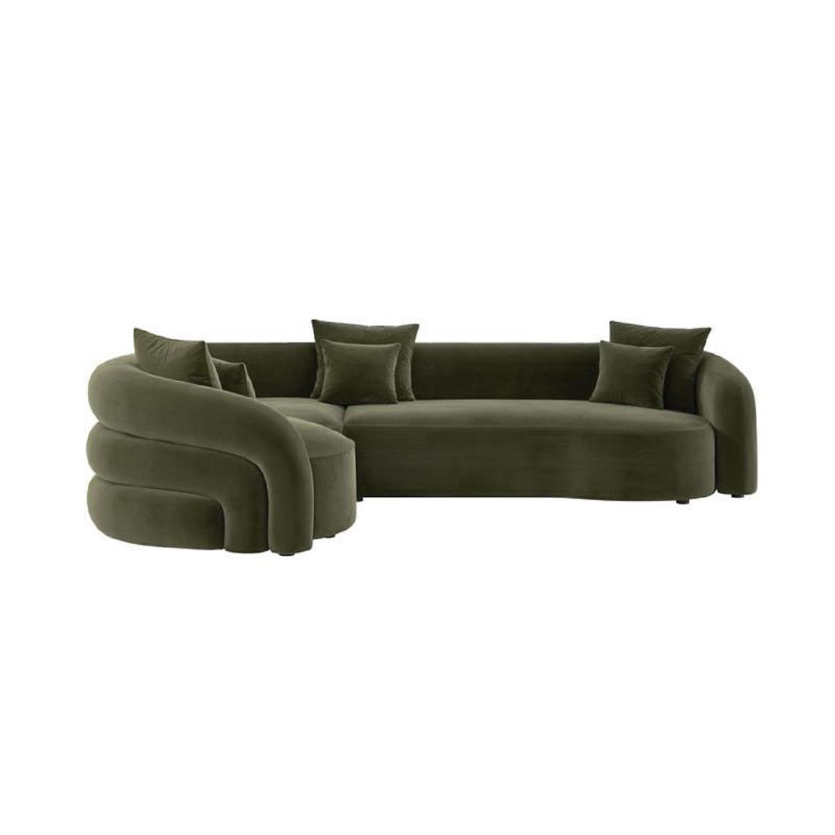 Green Velvet Left Hand Facing 4 Seater Curved Corner Sofa - Zuri