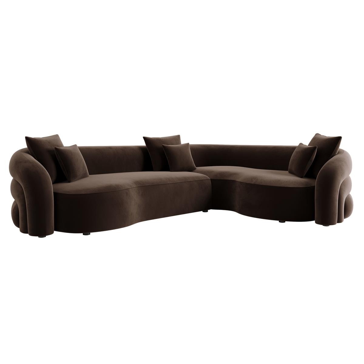 ONLY OPENED - Brown Velvet Left Hand Facing 4 Seater Curved Corner Sofa - Zuri