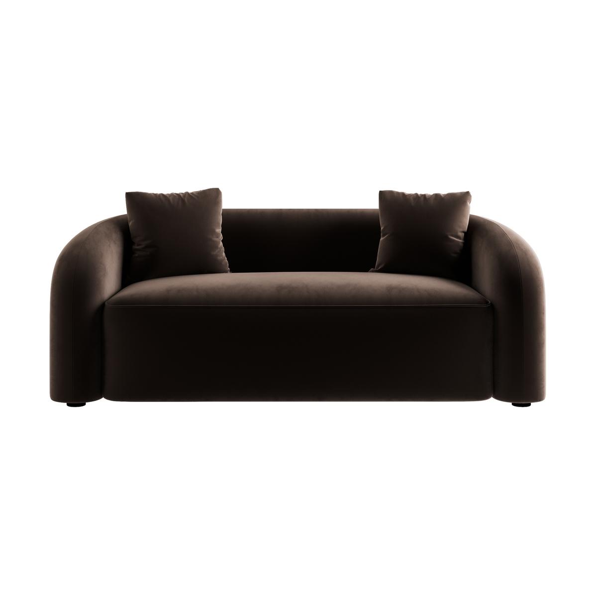 Brown Velvet Modern Curved 3 Seater Sofa - Zuri