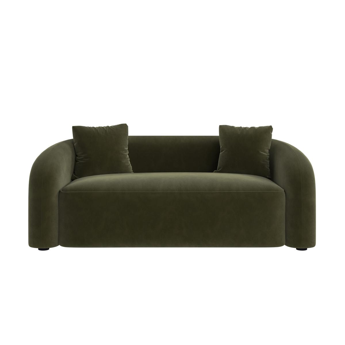 Green Velvet Modern Curved 3 Seater Sofa - Zuri