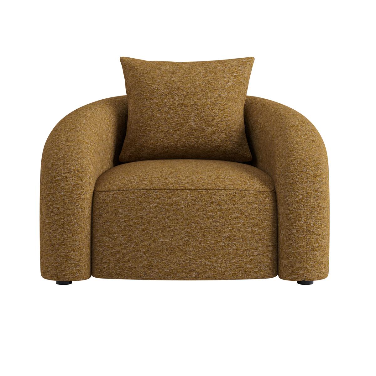 Modern Caramel Brown Chenille Armchair with Cushion - Zuri