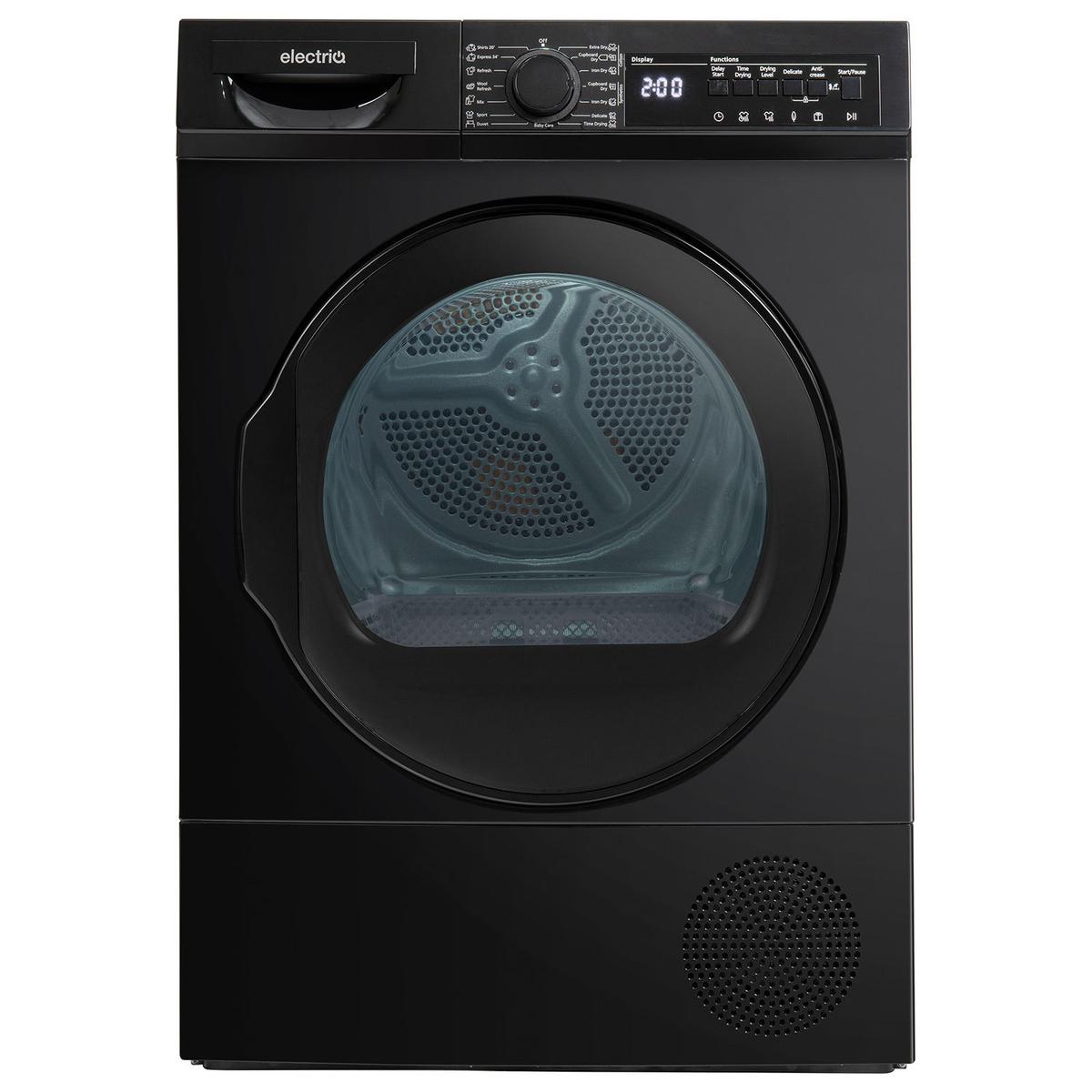 electriQ 12kg Heat Pump Tumble Dryer - A++ Rated, Sensor Dry - Black