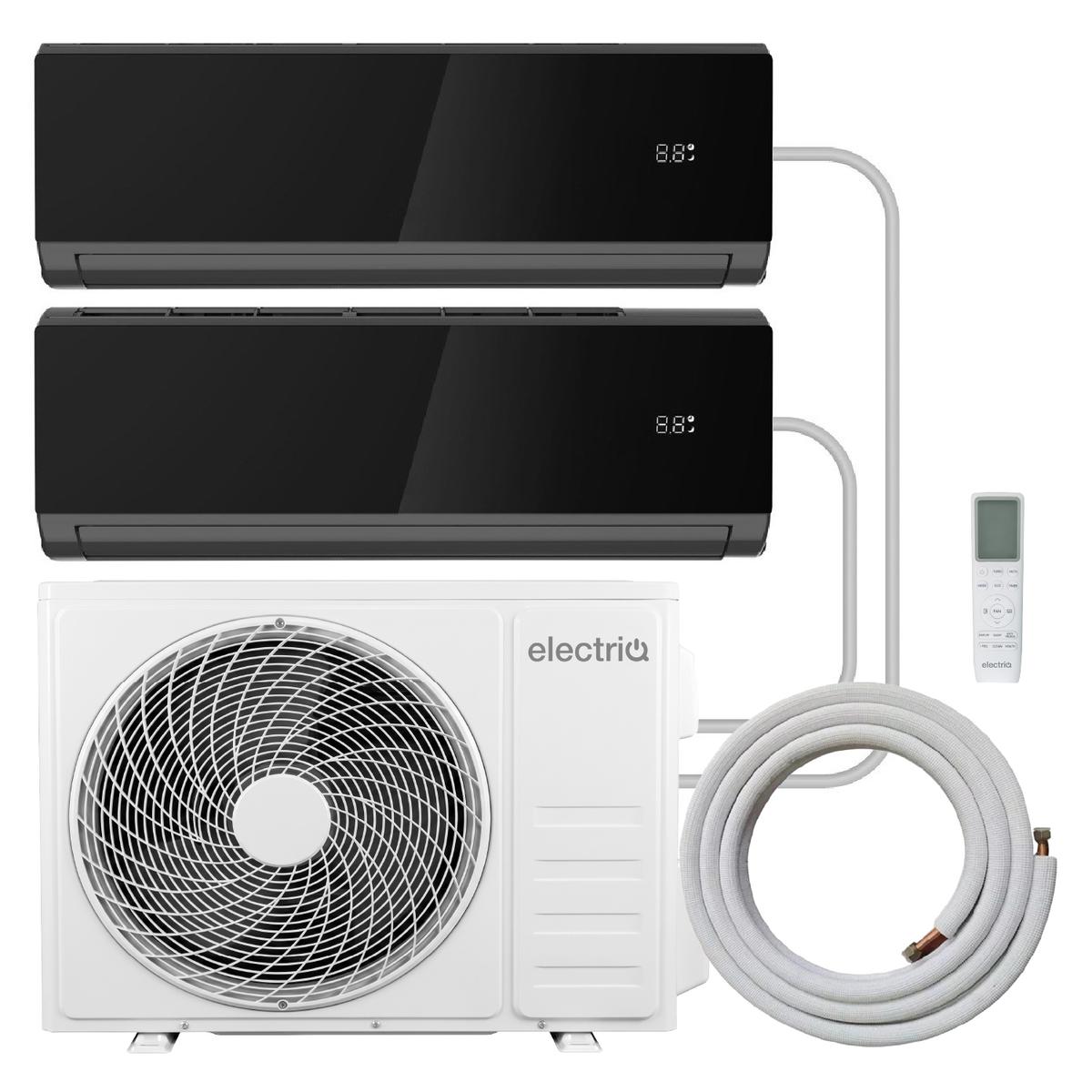 electriQ iQool Multi-Split 2 x 12000 BTU Smart Wall Mounted Split Air Conditioner with Heat Pump - Pipe Kits Included - Black