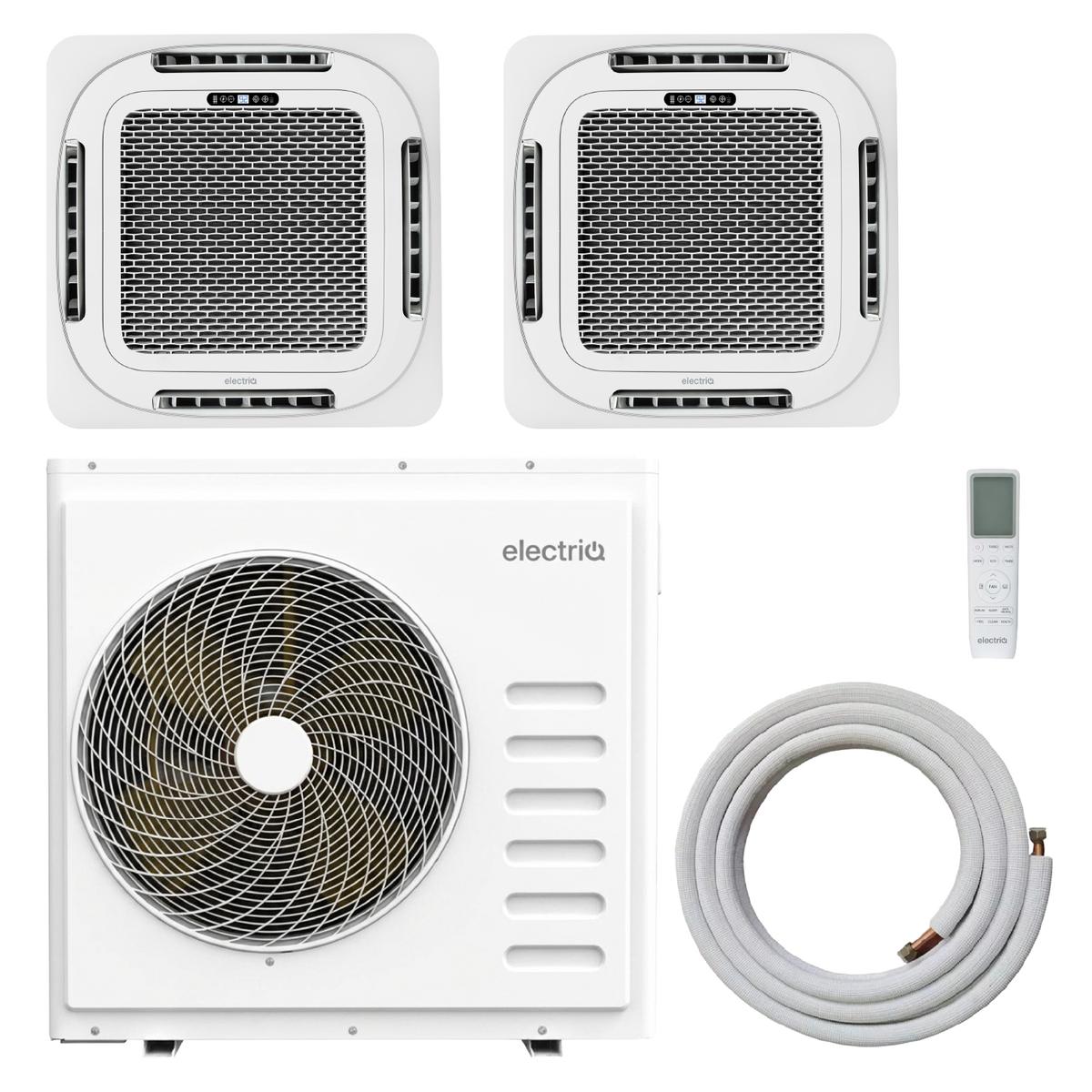 electriQ iQool Multi-Split 1 x 18000 BTU / 1 x 12000 BTU Smart Ceiling Cassette Air Conditioner with Heat Pump - 5m Pipe Kit Included