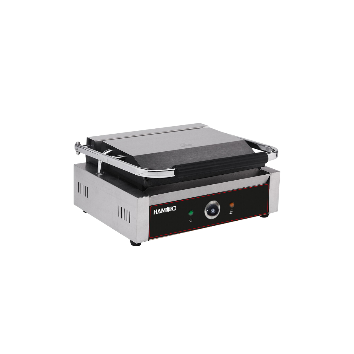 GRADE A2 - Hamoki PG-MC Extra Large Single Contact Grill - Ribbed Top, Flat Bottom Plate, Plug In