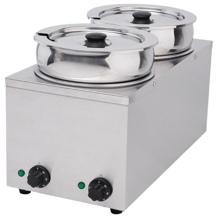 Hamoki Countertop Wet Heat Bain Marie - 2 x 3.5 Ltr, with 2 Round Pots