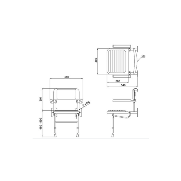 Grey Wall Mounted Folding Shower Seat With Arms - Nymas