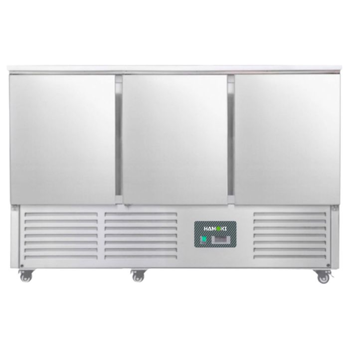 Hamoki 3 Door Prep Counter Fridge - 346 Ltr, Stainless Steel Top