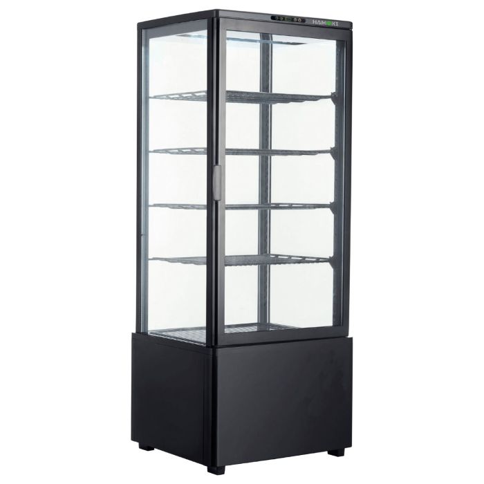 Hamoki Countertop 4 Sided Glass Display Fridge - 98 Ltr, Black