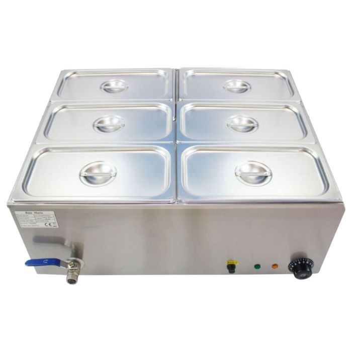 Hamoki Wet Heat Bain Marie - 6 x 1/3 GN, with Lids, 150mm Deep