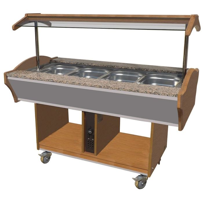Combisteel Mobile Heated Buffet Bar - 4 x 1/1 GN, Granite Worktop, Teak