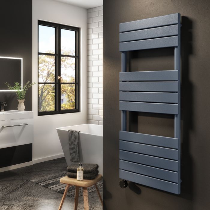 Refurbished - Anthracite Flat Panel Smart Electric Towel Radiator with Wi-Fi Thermostat - 1000W - H1200xW500mm - Bathroom Safe
