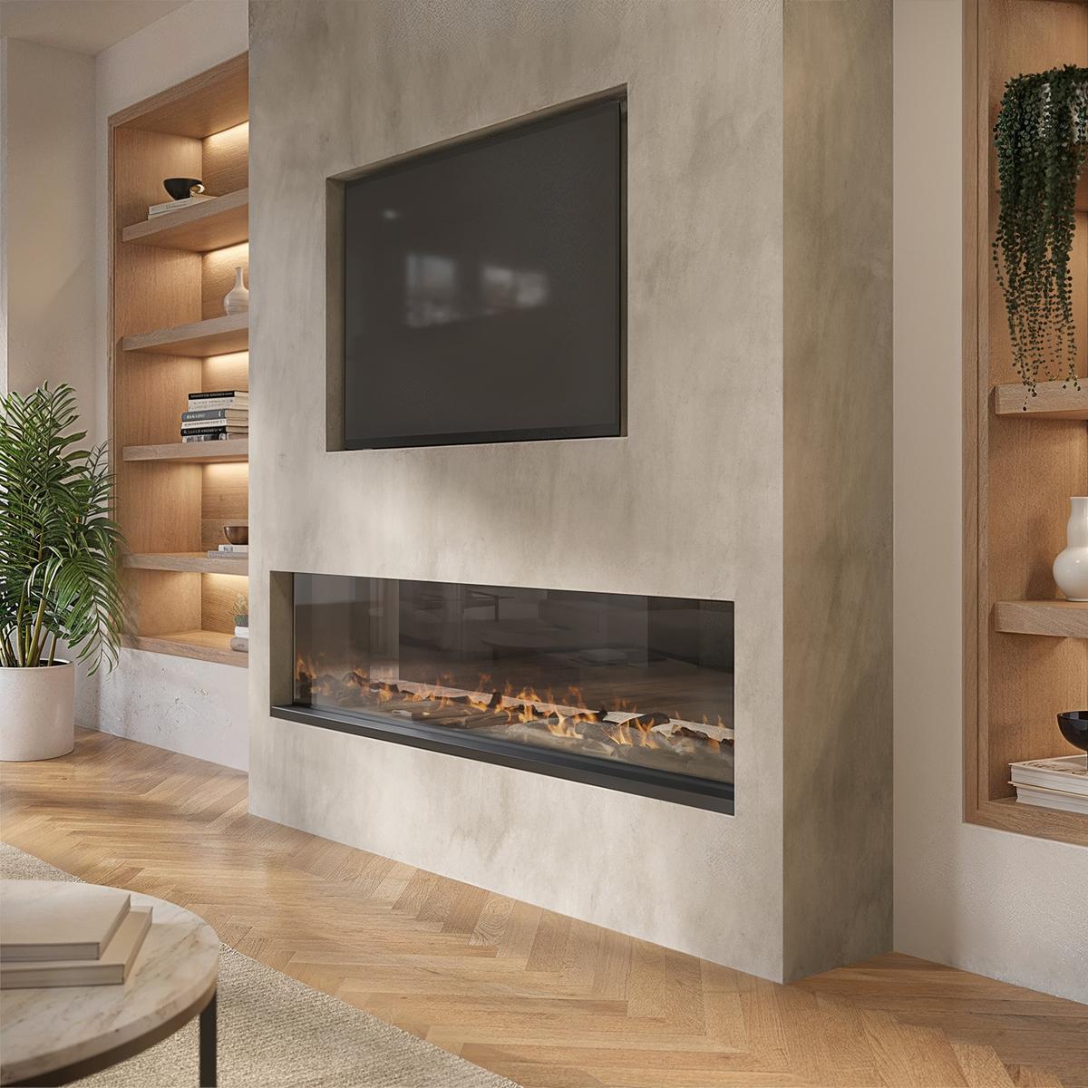 ALMOST PERFECT - Black 60inch WiFi Enabled Inset Electric Media Wall Fireplace - AmberGlo