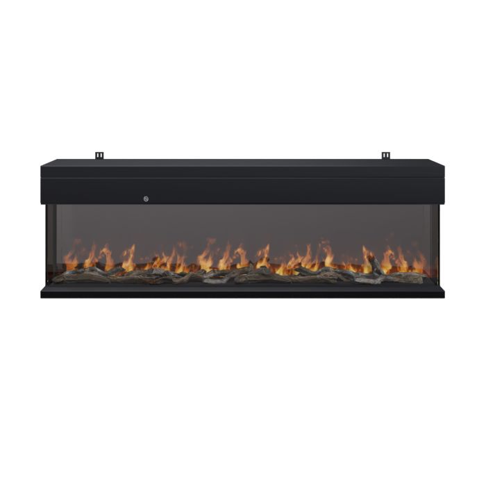 Black 3-Sided Inset Electric Media Wall Smart Fire Place - 60 Inch - AmberGlo