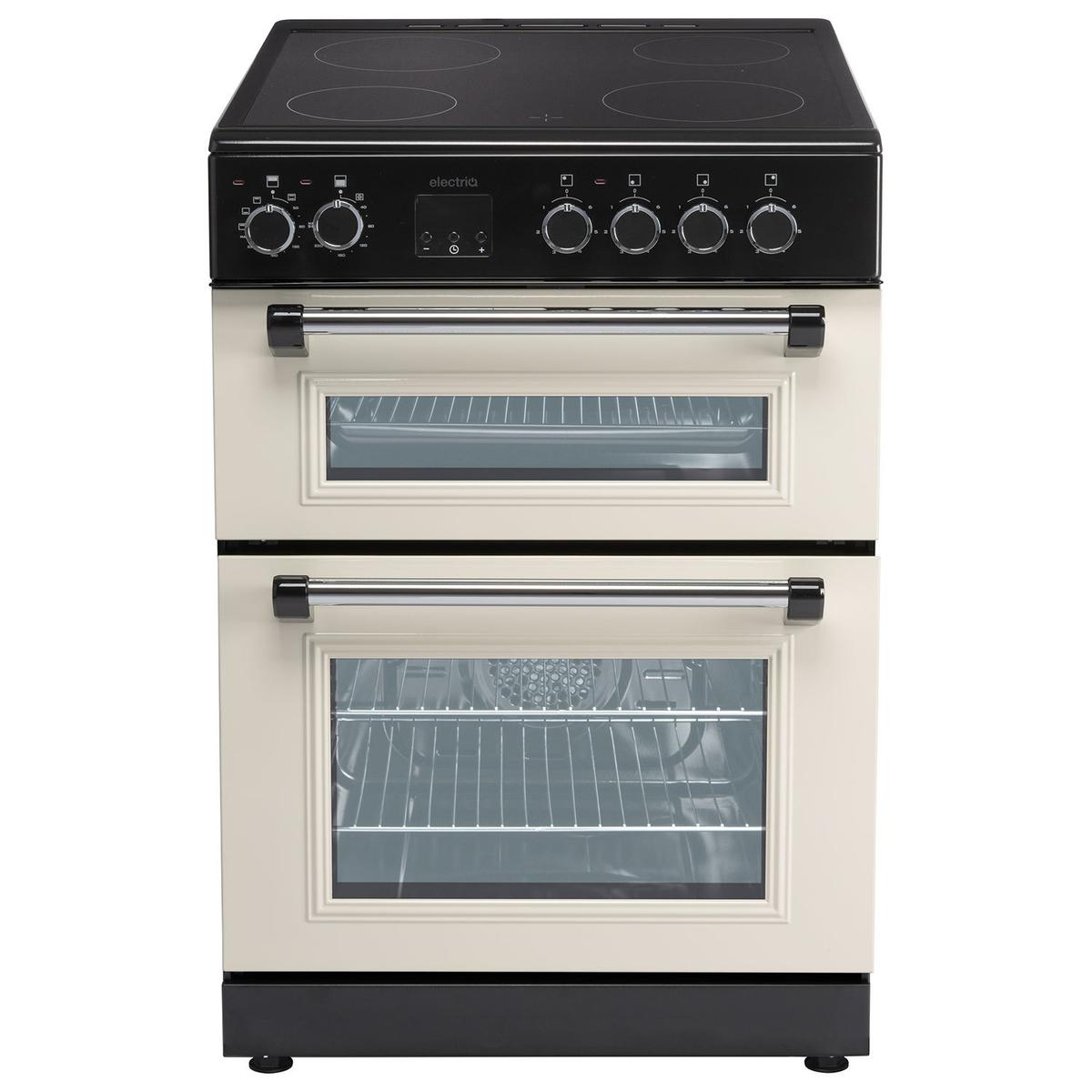 GRADE A2 - electriQ 60cm Double Oven Electric Cooker - Cream