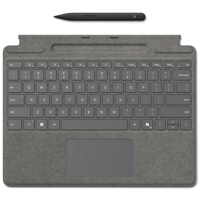 Box Opened Microsoft Surface Pro X/8/9 Signature Keyboard with Copilot Button and Surface Slim 2 Pen - Platinum
