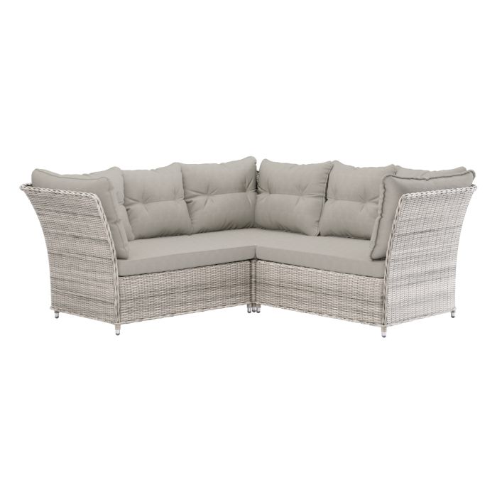 7 Seater Light Rattan Garden Corner Sofa Set with 2 Stools and Glass Table Top