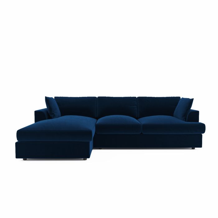 Navy Blue Velvet Left Hand 4 Seater Chaise Corner Sofa - August