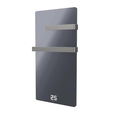 Refurbished 380W Smart Infrared Vertical Anthracite Glass Designer Wall Heater 450x900mm with Optional Towel Rail - IP24 Bathroom Safe