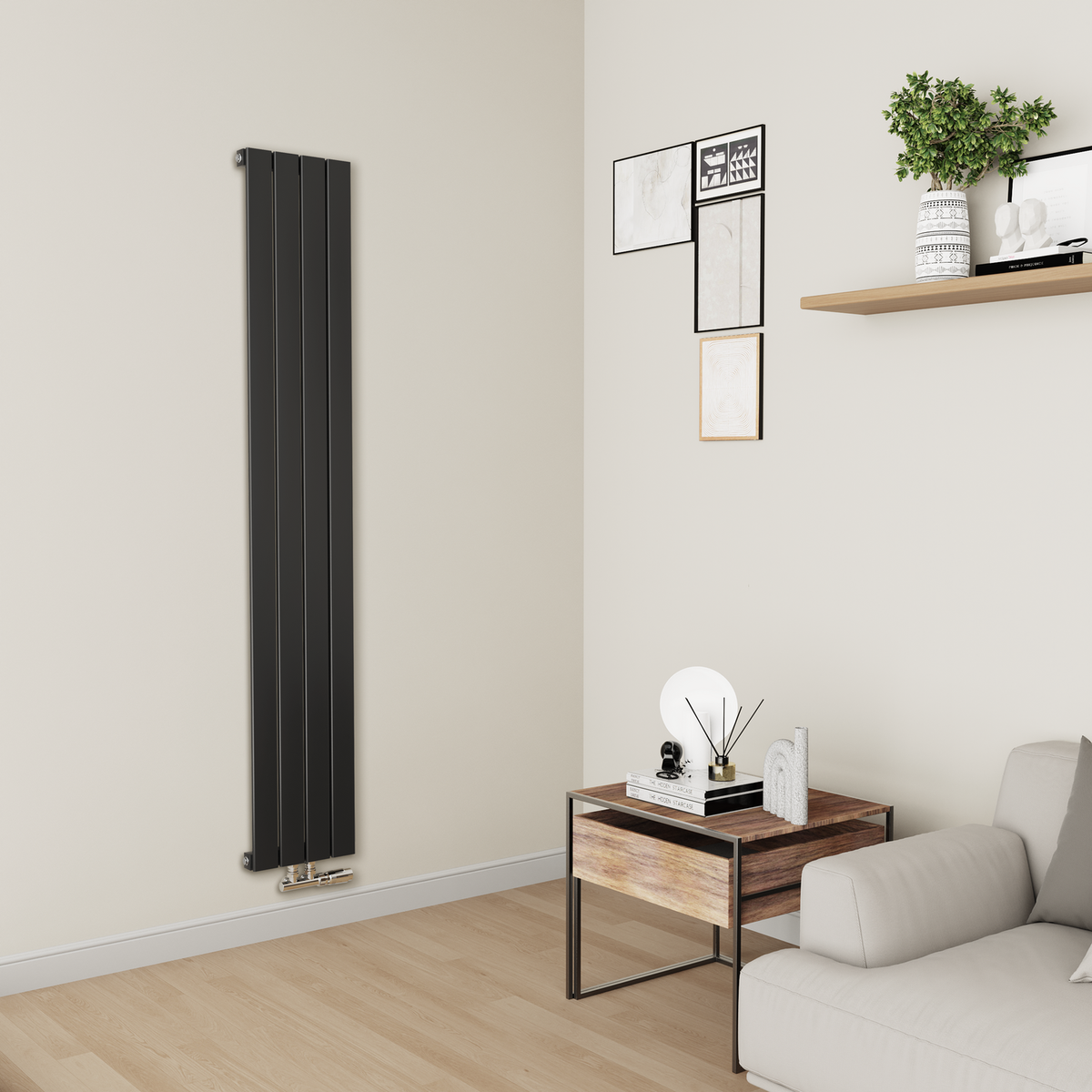 GRADE A2 - Eco Eleganza Midnight Black Vertical Flat Aluminium Middle Connection Radiator 1800x300mm Single Panel 2258 BTU