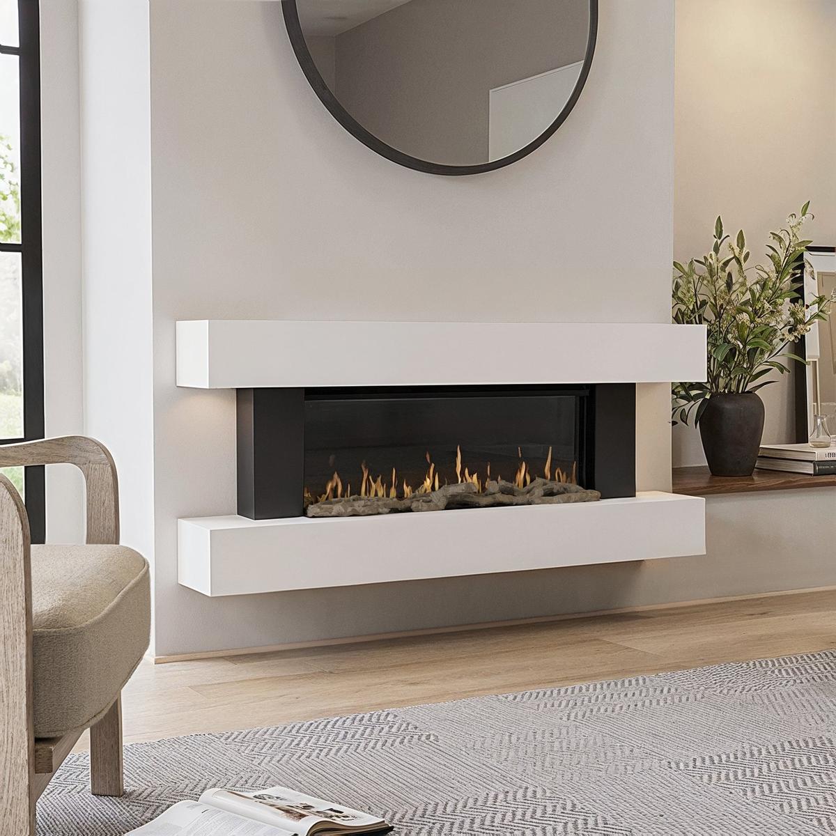 GRADE A3 - White Wall-Mounted Electric Smart Fire Place with Surround - 52 Inch - AmberGlo