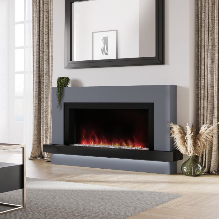 ALMOST PERFECT - Black & Grey Freestanding Electric Fireplace with LED Lights 62 Inch - Amberglo