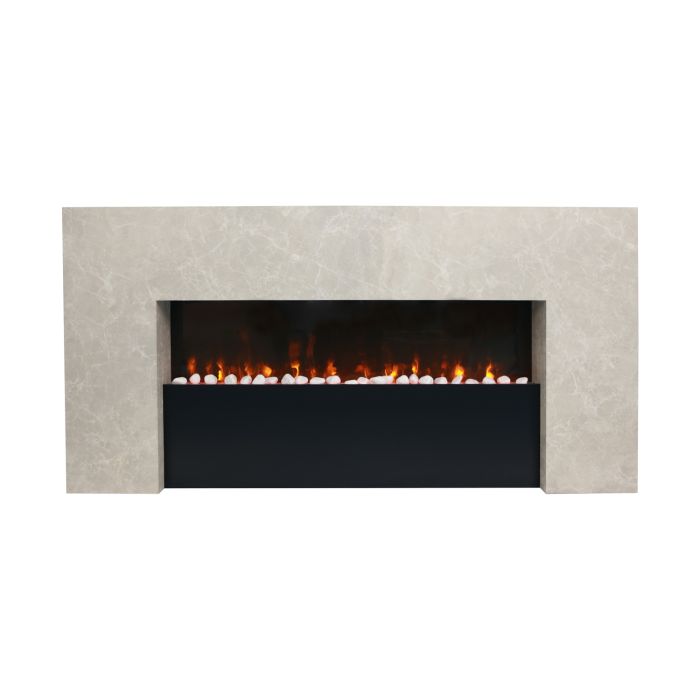 Stone-Effect Wall-Mounted Electric Smart Fire Place with Surround - 62 Inch - AmberGlo