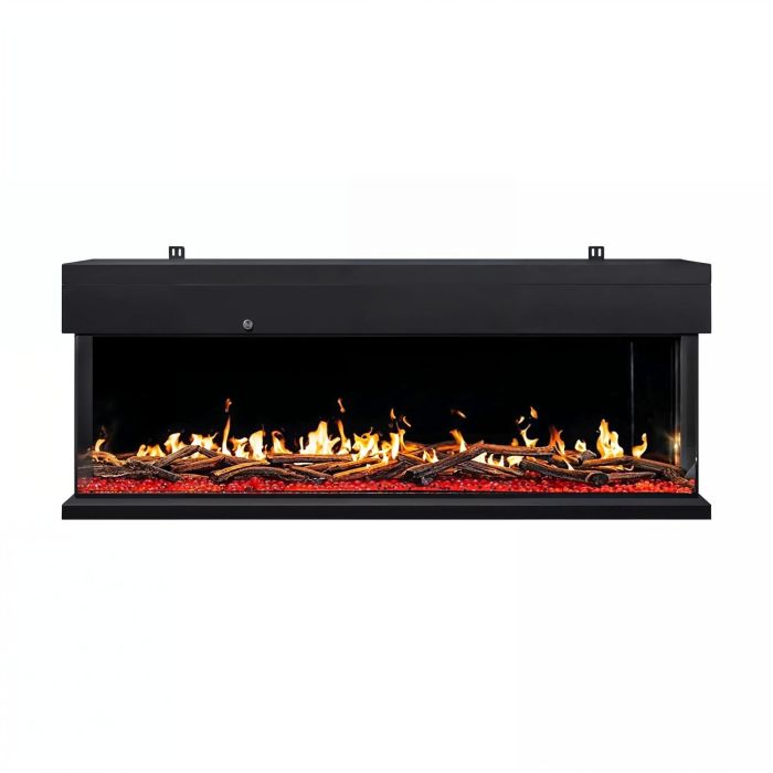 Premium Black 3-Sided Inset Electric Media Wall Fire Place with LCD Flame - 60 Inch - AmberGlo