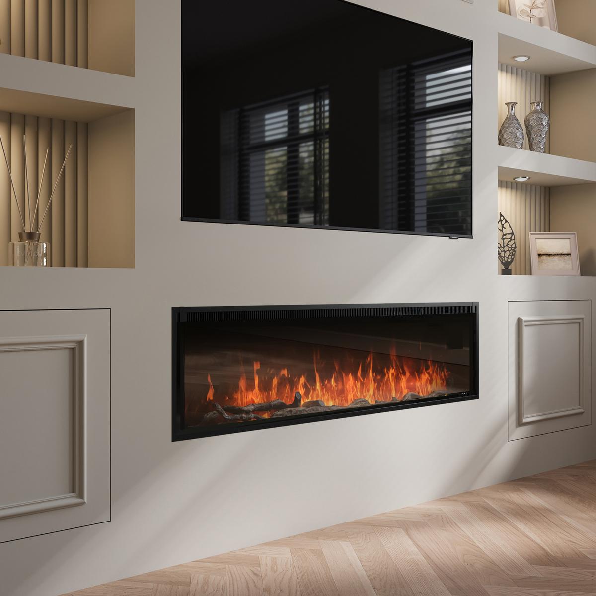 GRADE A3 - Black Slimline Inset Electric Media Wall Smart Fire Place - 60 Inch - AmberGlo