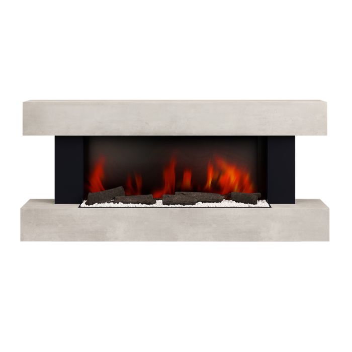Stone-Effect Wall-Mounted Electric Smart Fire Place with Surround - 52 Inch - AmberGlo
