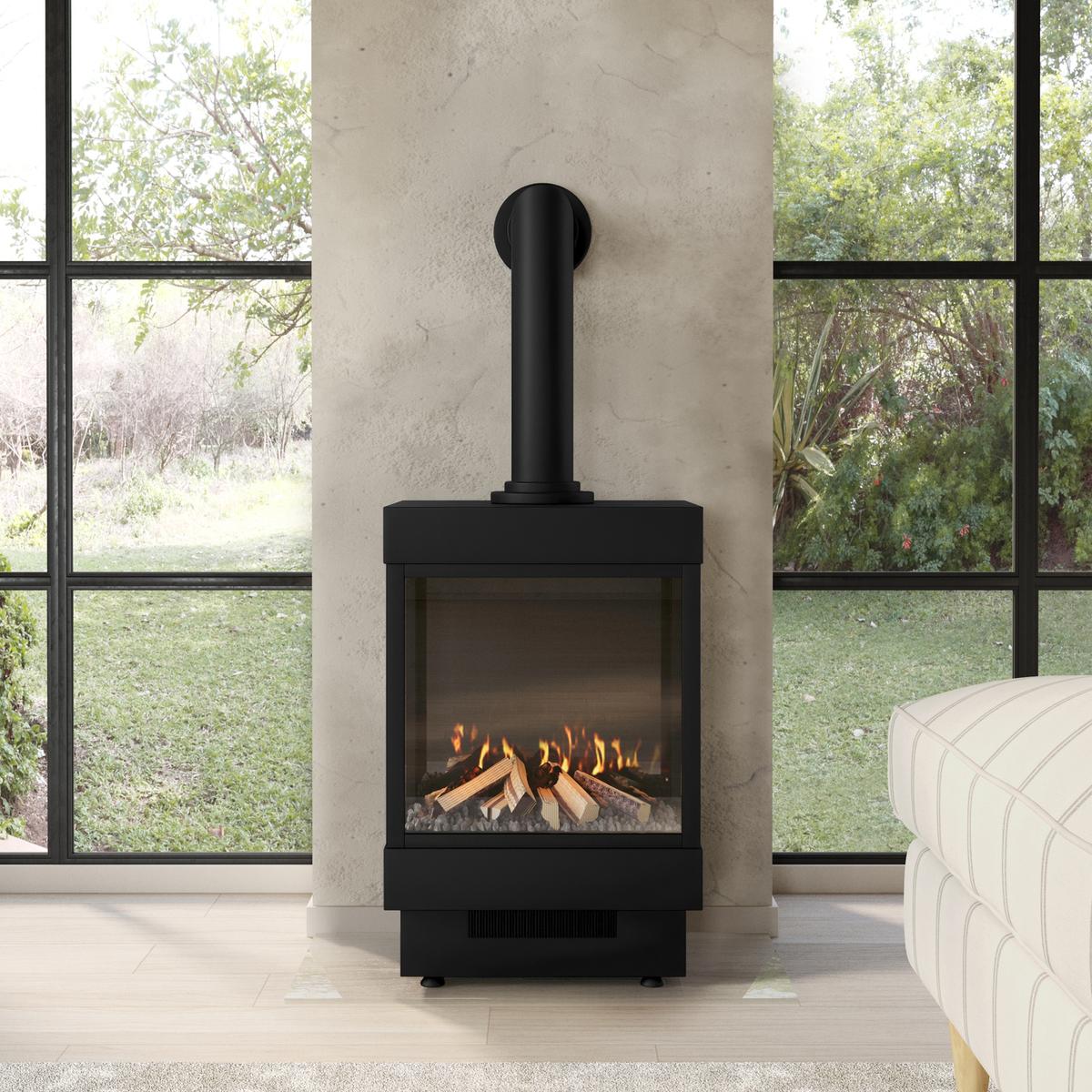 GRADE A2 - Small Electric Log Burner-Style Stove with Decorative Flue in Black - AmberGlo