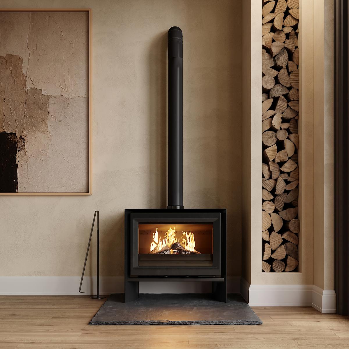 Wide Wood Burning 8.2kW Stove in Black - AmberGlo