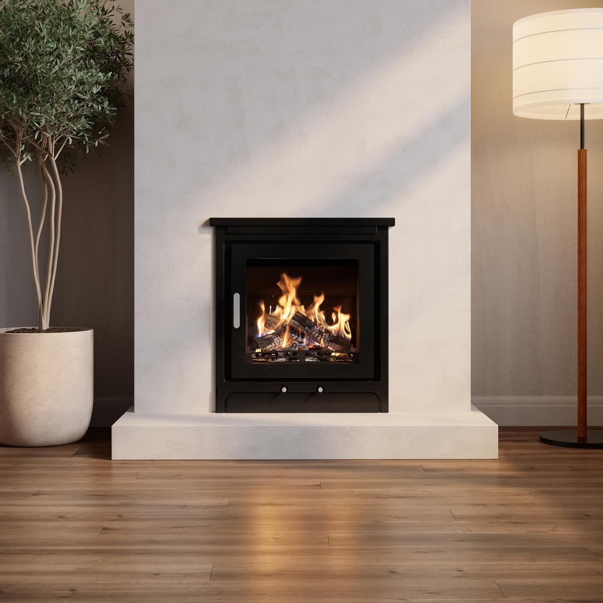 Semi-Inset Wood Burning 5.1kW Stove in Black - AmberGlo