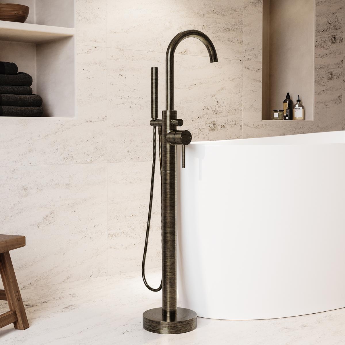 Antique Brass Freestanding Bath Shower Mixer Tap - Arissa